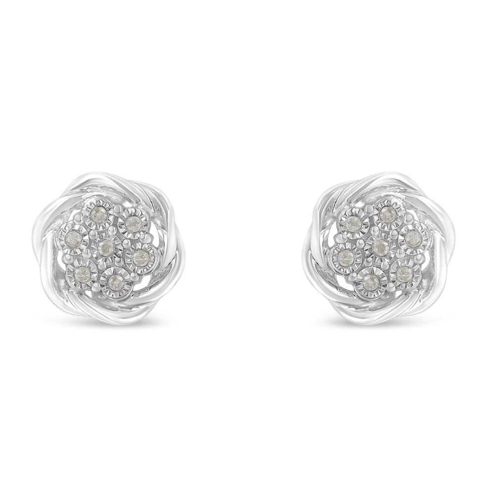 Haus of Brilliance Sterling Silver and Diamond Swirl Cluster Stud Earrings